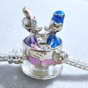 Donald Duck and Daisy Love Tea Cup‎ Charm fits PANDORA